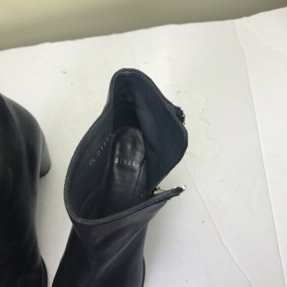 Stuart Weitzman Leather Ankle Booties Boot Side Zip Rubber Sole Stacked Heel 9.5 - Picture 13 of 15